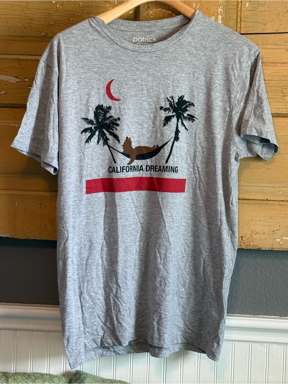 Patrick California Dreaming Gray Graphic Tee with Red Accents